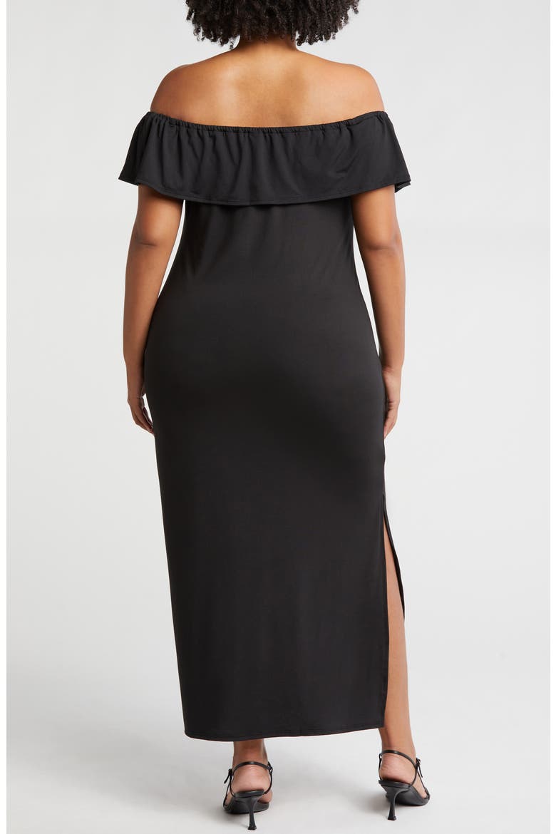 Off the Shoulder Jersey Midi Dress, Alternate, color, BLACK