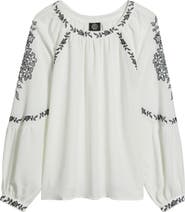 Bobeau Embroidered Raglan Sleeve Top