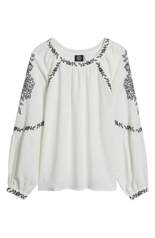 Bobeau Embroidered Raglan Sleeve Top In Neutral