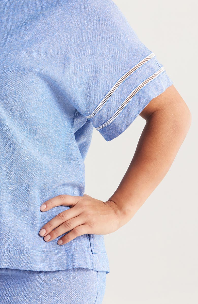 Anne Klein Ladder Stitch Detail Linen Blend Top, Alternate, color, 