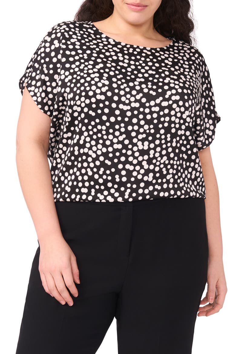 Polka Dot Crepe Top, Main, color, RICH BLACK