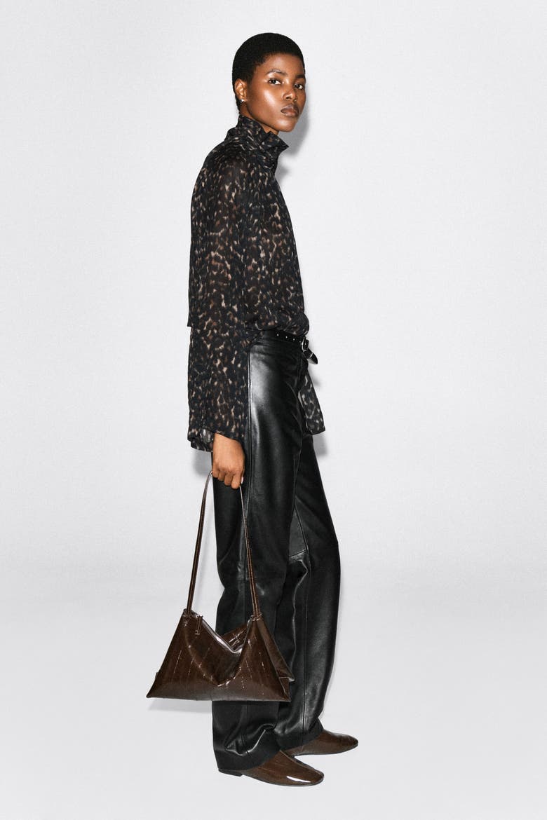 Leopard-print Fluid Scarf-detail Top, Alternate, color, BROWN / LEOPARD PRINT