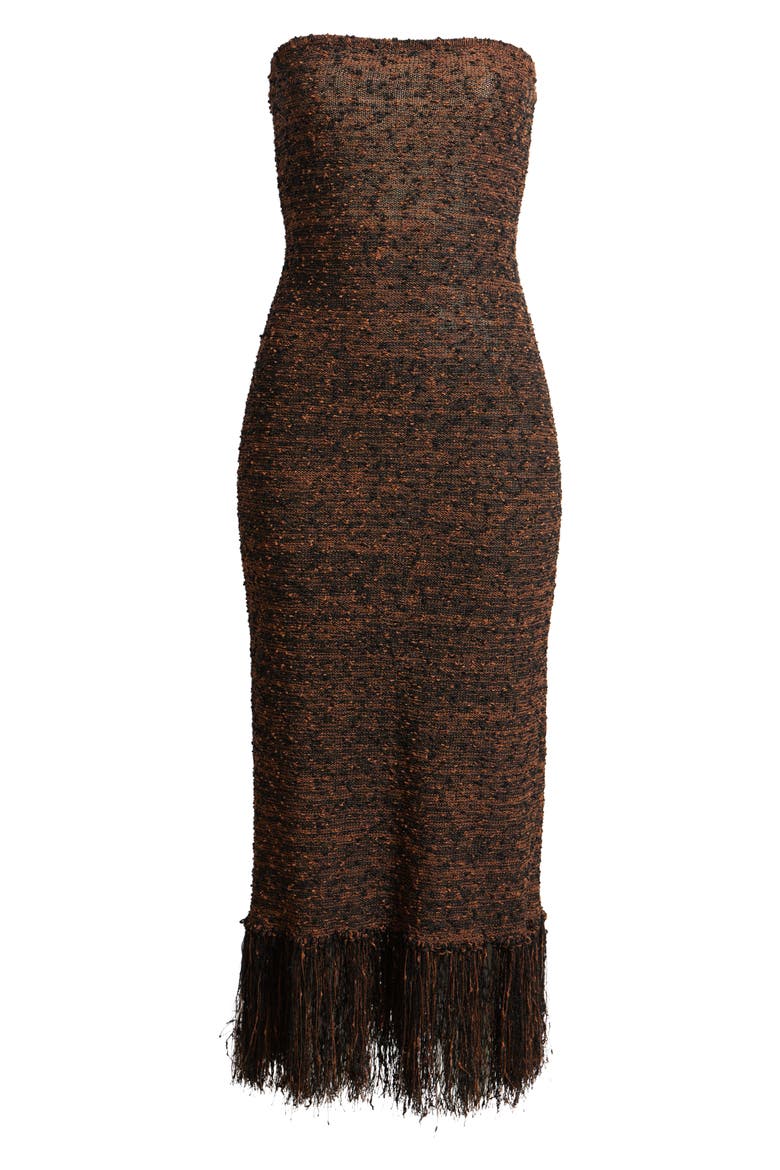 Strapless Fringe Bouclé Dress, Alternate, color, ESPRESSO MULTI