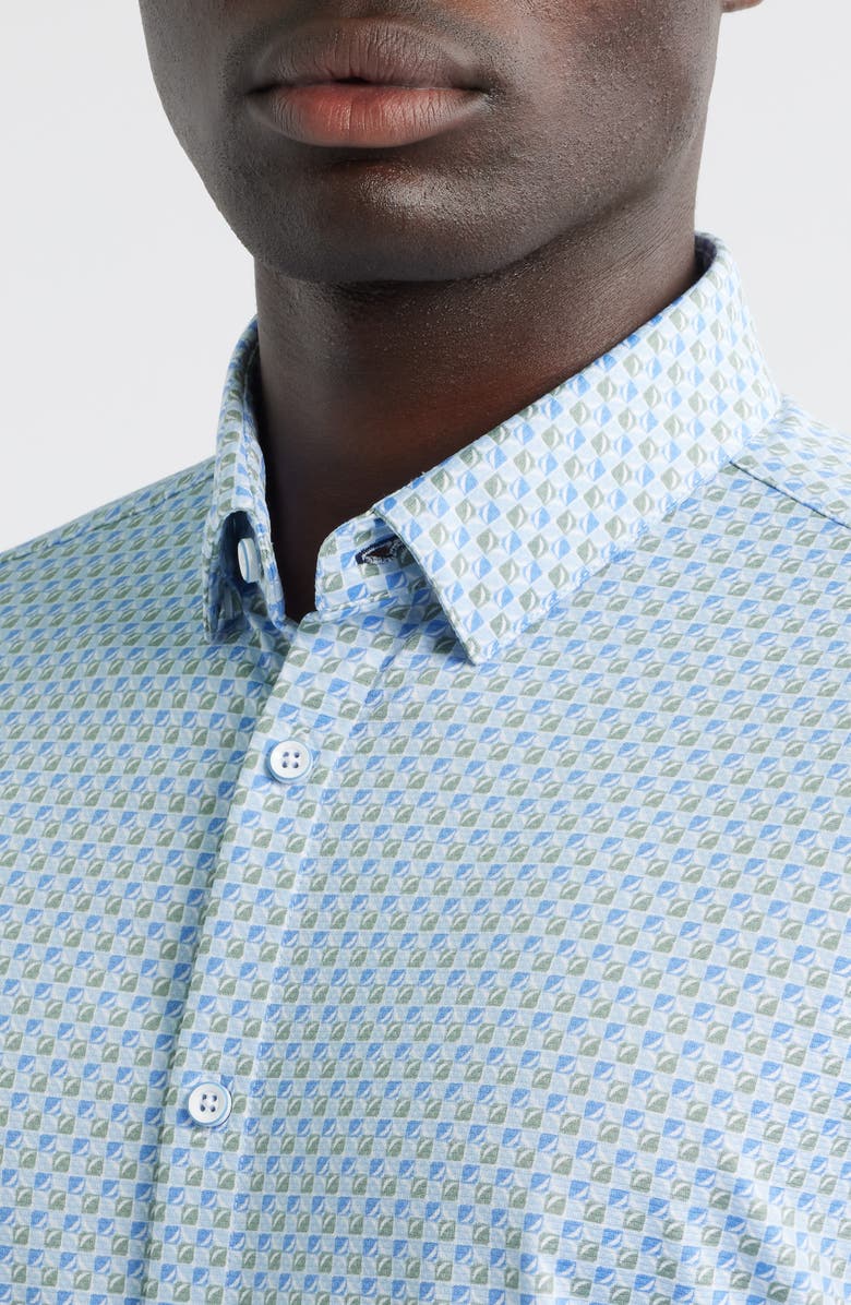 Mizzen+Main Halyard Trim Fit Geo Print Short Sleeve Button-Up Shirt, Alternate, color, Chambray Pinwheel Tile