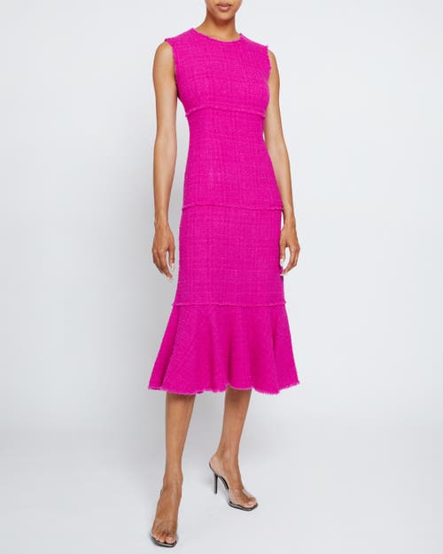 Santorelli Andi Tiered Fringe-trim Tweed Midi Dress In Magenta