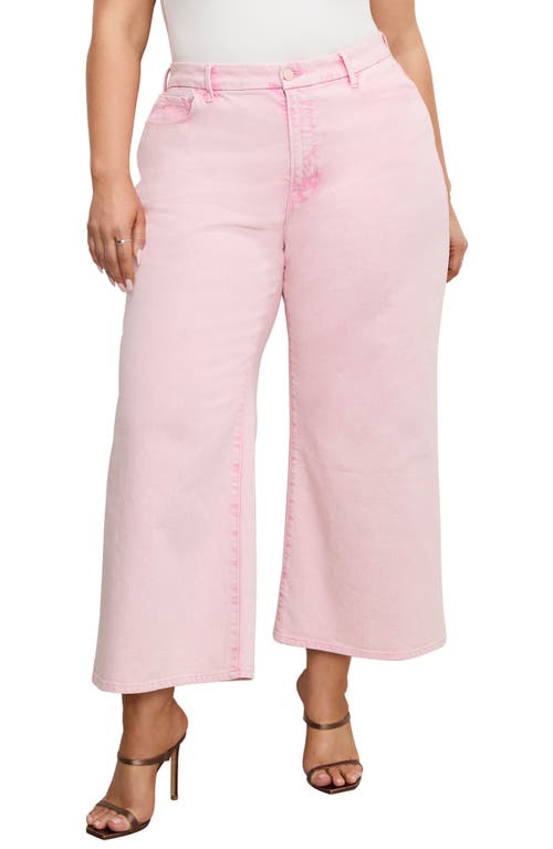 Good American Good Waist High Rise Cropped Palazzo Jeans In Pink In Mineralrosequartz001