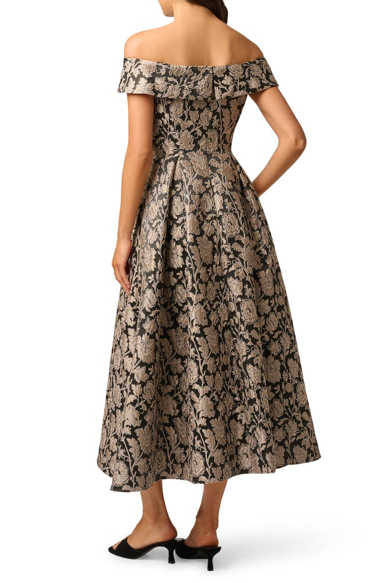 Off the Shoulder Jacquard Gown, Alternate, color, BLACK/ TAUPE