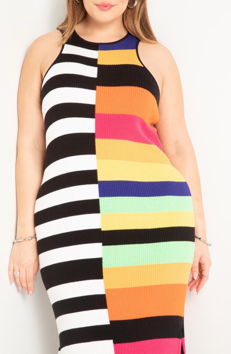 ELOQUII Mix Stripe Rib Dress, Alternate, color,