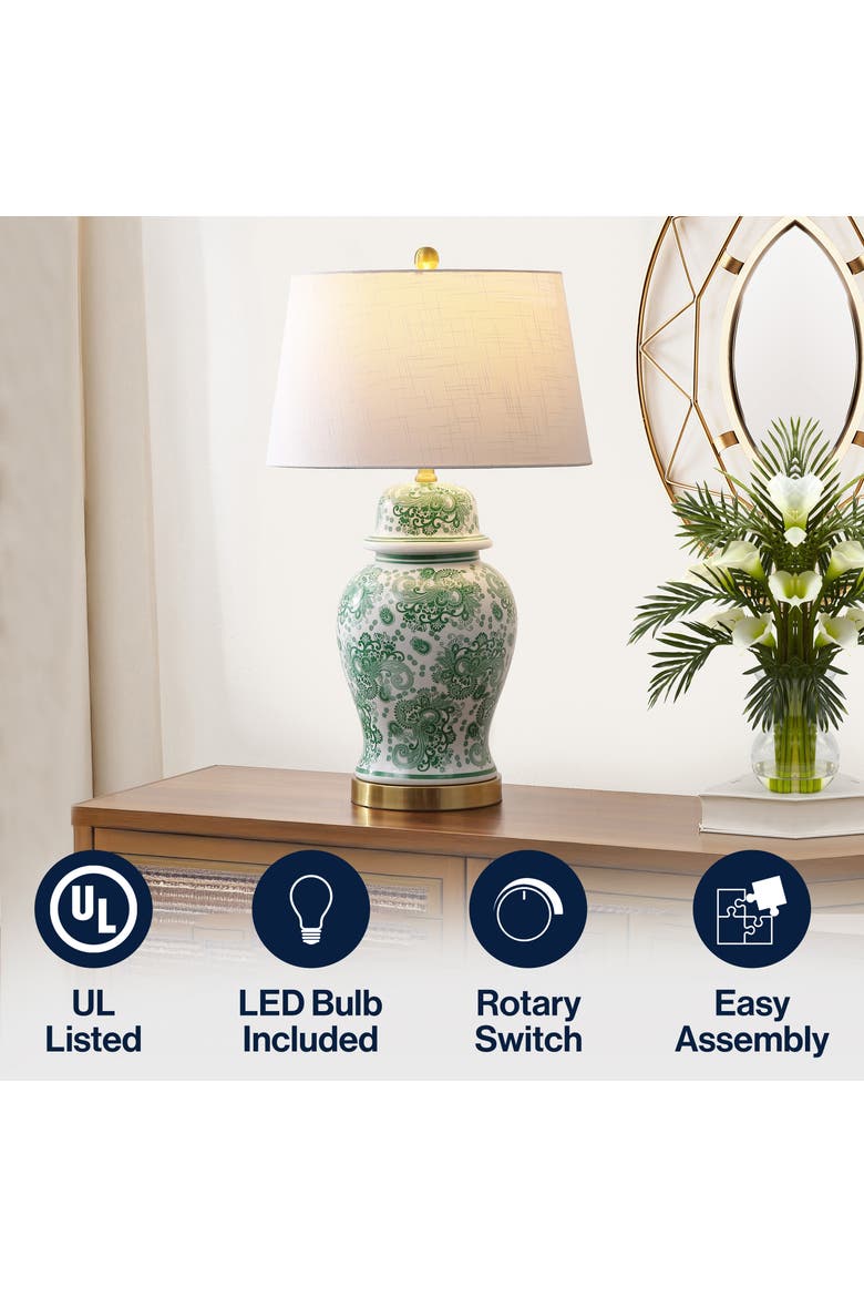 Ellis Chinoiserie Ceramic LED Table Lamp, Alternate, color, Green/White