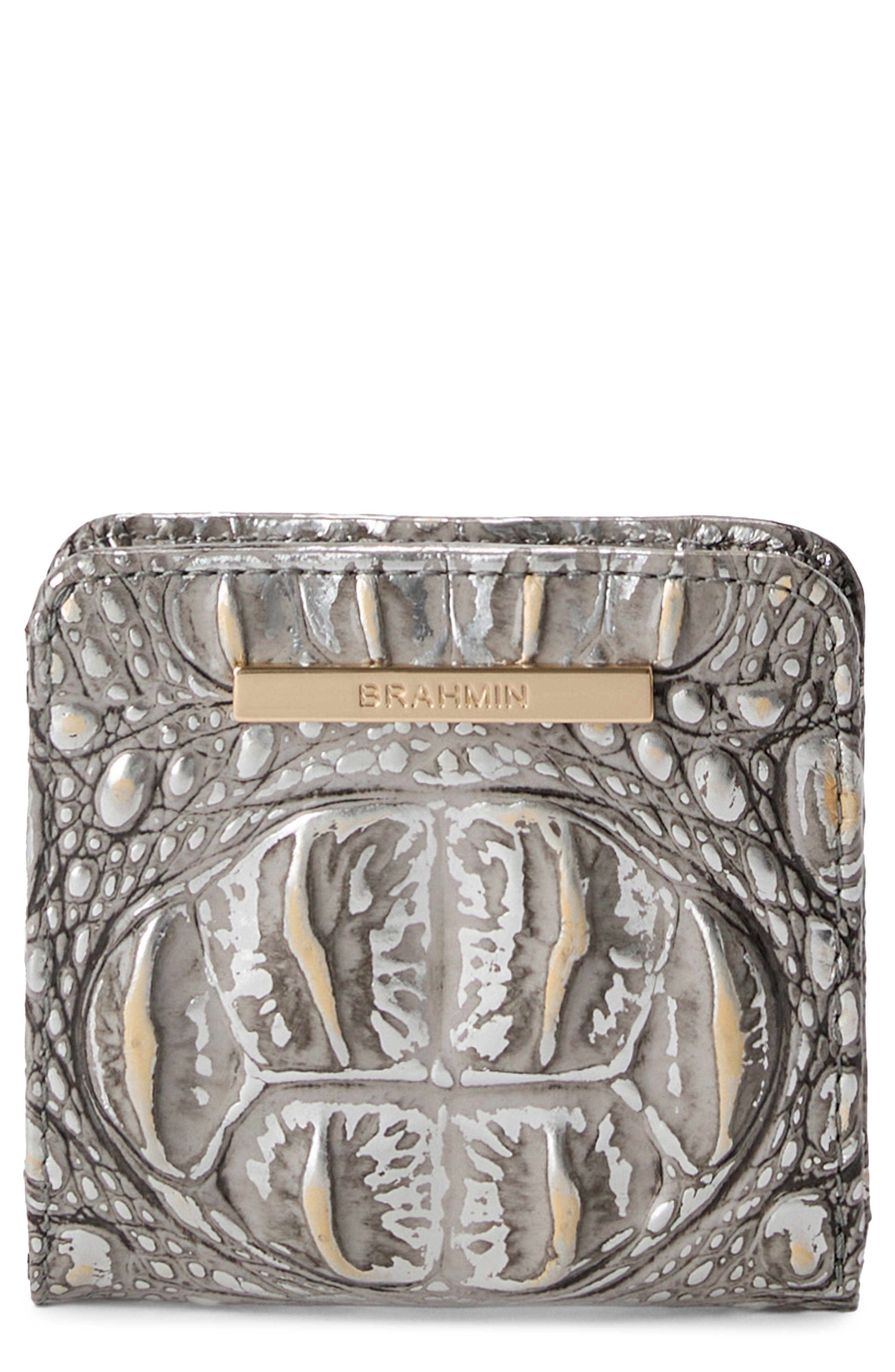 Brahmin Jane Croc Embossed Leather Bifold Wallet in Chrome 