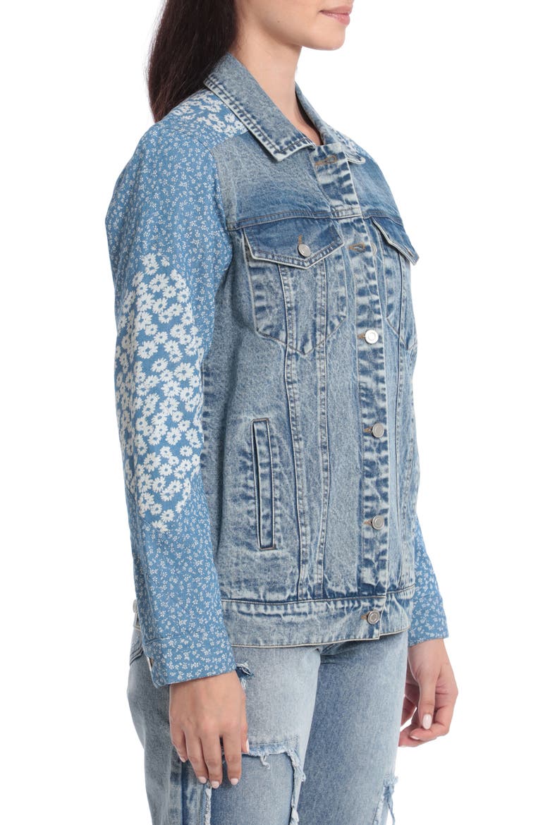 Denim Combo Trucker Jacket, Alternate, color, LIGHT BLUE-INDIGO FLORAL