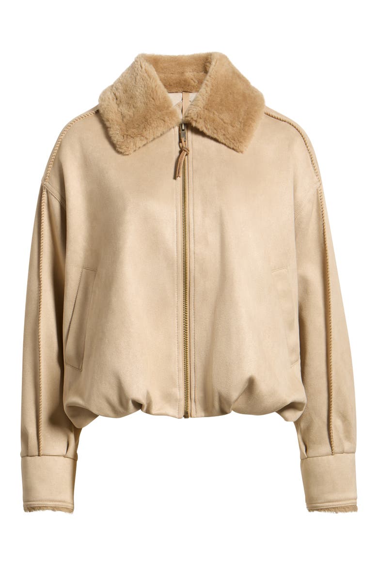 Coleta Faux Fur Trim Bubble Jacket, Main, color, SAND