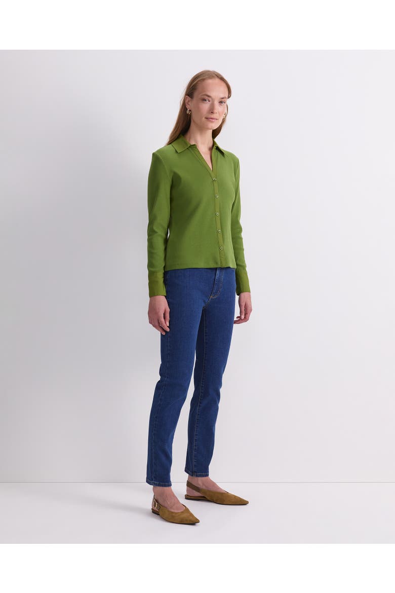 Catherine Rib Button-Front Shirt, Alternate, color, Olive Green
