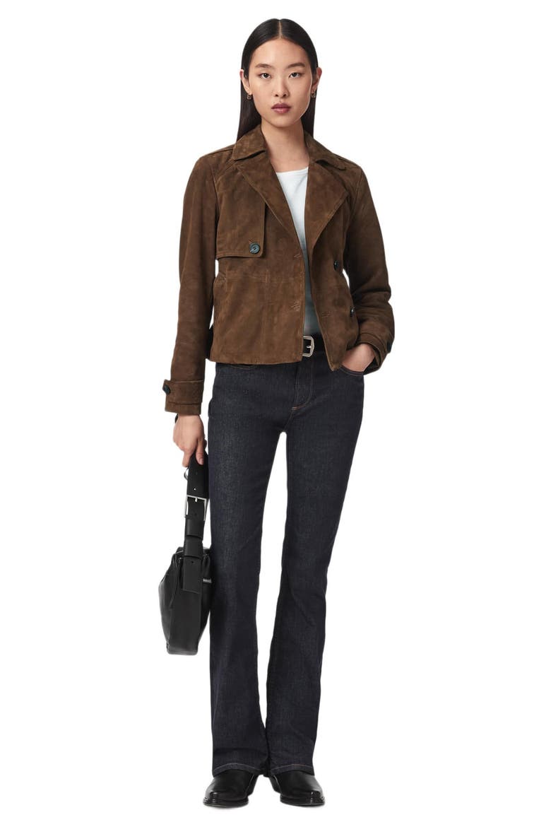 Okena Cropped Suede Jacket, Alternate, color, HOT CHOC BROWN