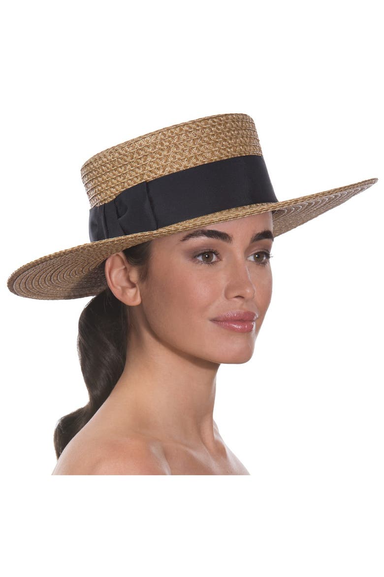 'Gondolier' Boater Hat, Alternate, color, NATURAL/ BLACK