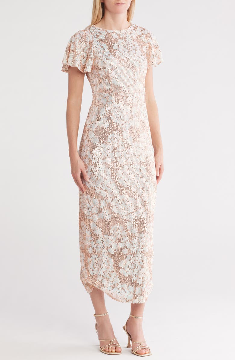 Nanette Lepore Short Sleeve Sequin Maxi Dress, Main, color, 