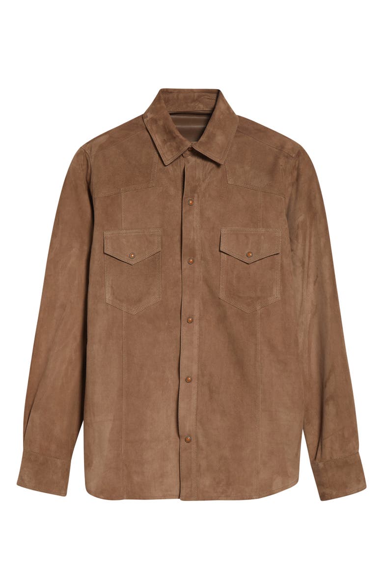 Eleventy Suede Snap-Up Western Shirt, Main, color, 05 Brown