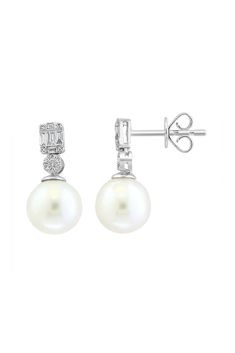 14K White Gold Fresh Water Pearl  & Diamond Drop Earrings, Alternate, color, 14K Gold