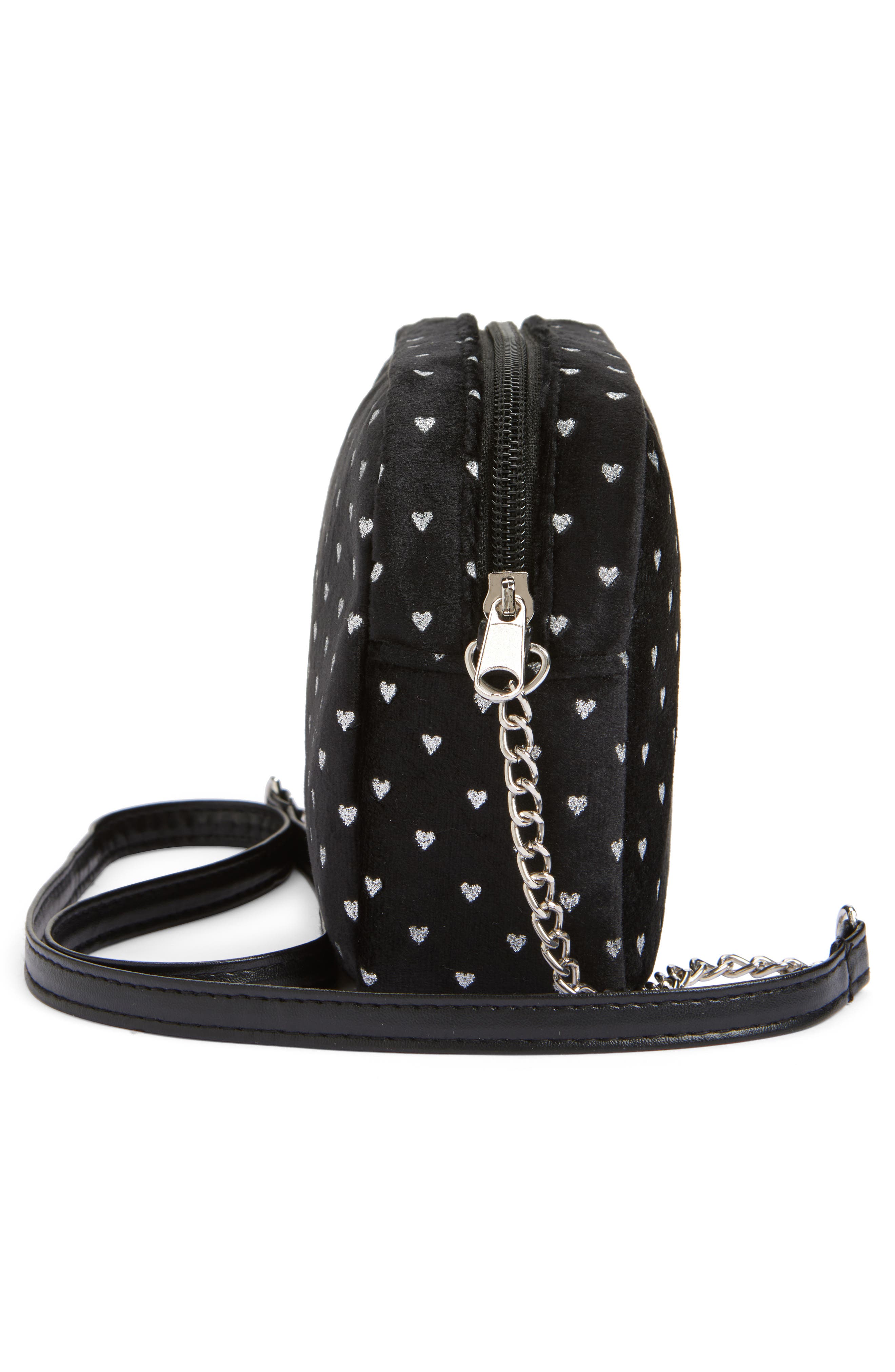 Capelli New York Kids' Velvet Glitter Heart Bag, Alternate, color, Black Combo