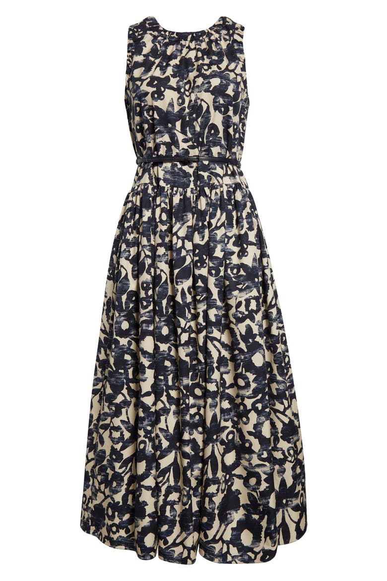 Marlena Print Sleeveless Belted Dress, Alternate, color, ECRU