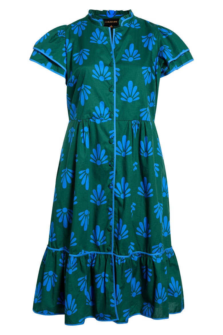 Davie Button Cotton Midi Shirtdress, Main, color, EMERALD-MULTI