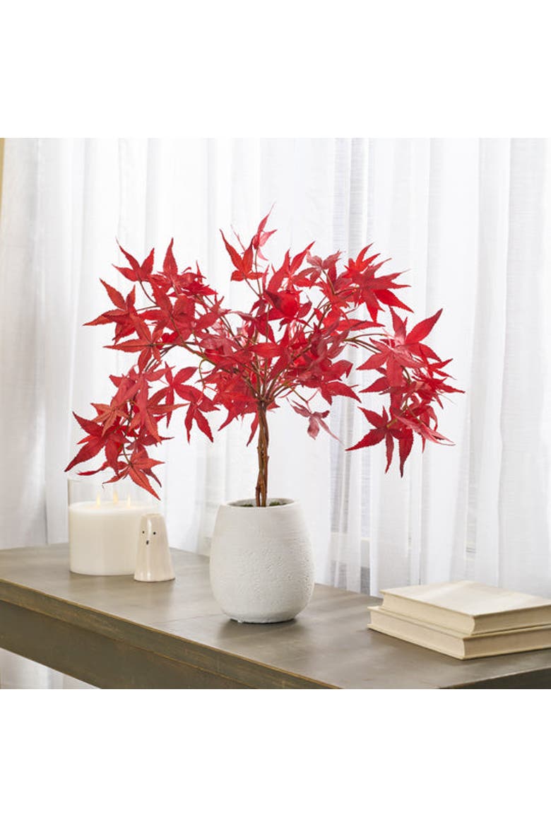 Faux Japanese Maple Bonsai Style Topiary Potted Tree, Alternate, color, Red