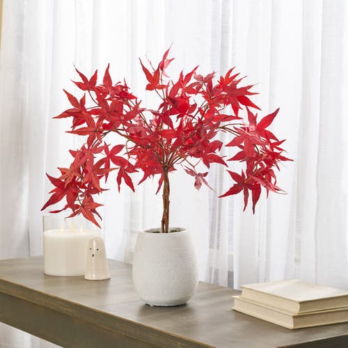Darby Creek Trading Faux Japanese Maple Bonsai Style Topiary Potted Tree In Red