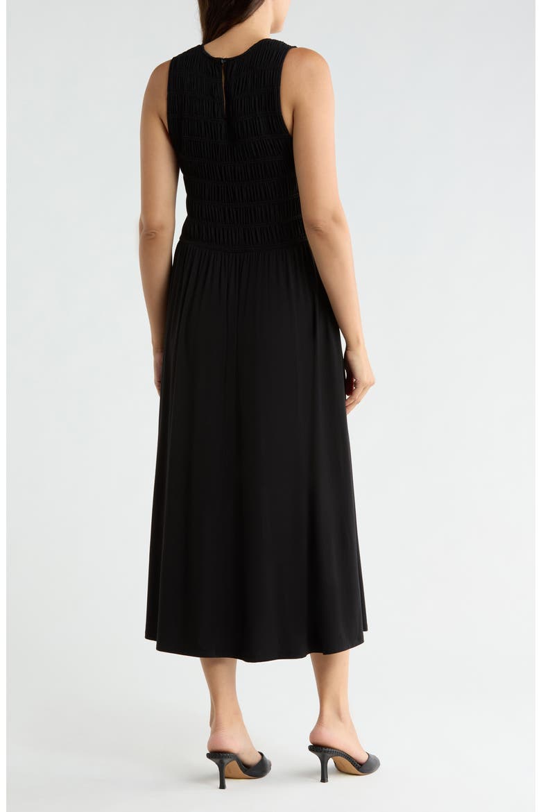 Smocked Bodice Fit & Flare Dress, Alternate, color, BLACK