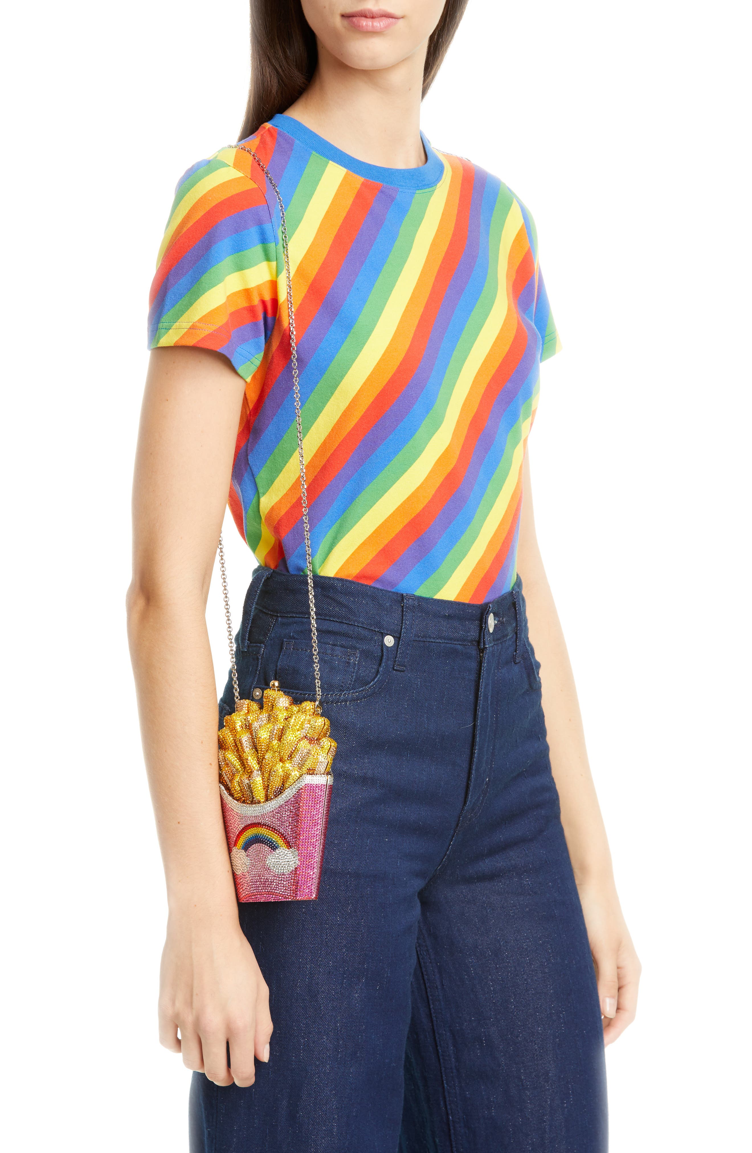 Judith Leiber Rainbow Fries Crystal Embellished Clutch, Alternate, color, 