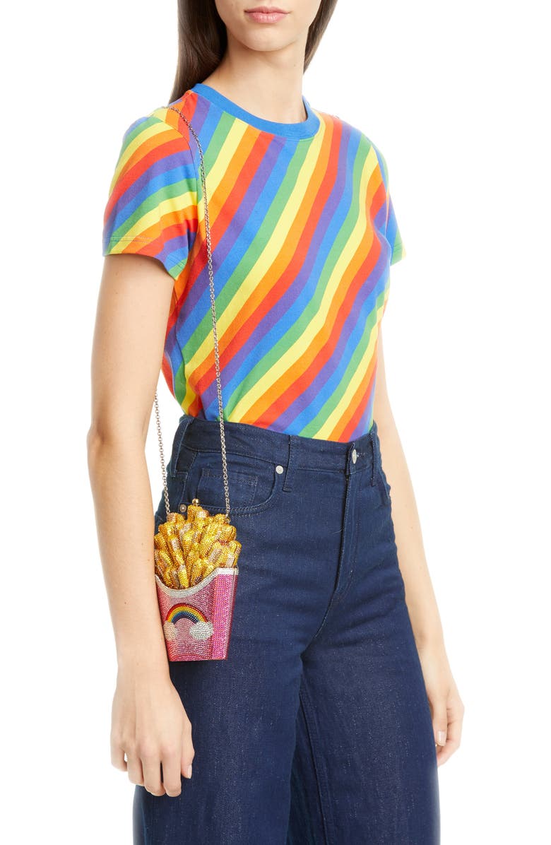 Judith Leiber Rainbow Fries Crystal Embellished Clutch, Alternate, color,