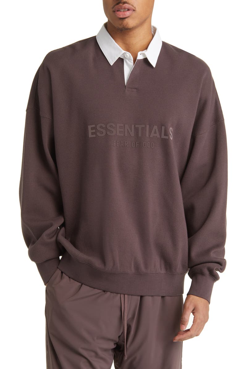Fear of God Essentials Waffle Knit Henley Rugby Shirt, Main, color, 