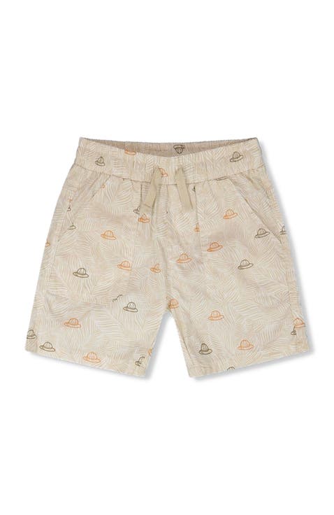Elastic Waist Safari Print Poplin Shorts