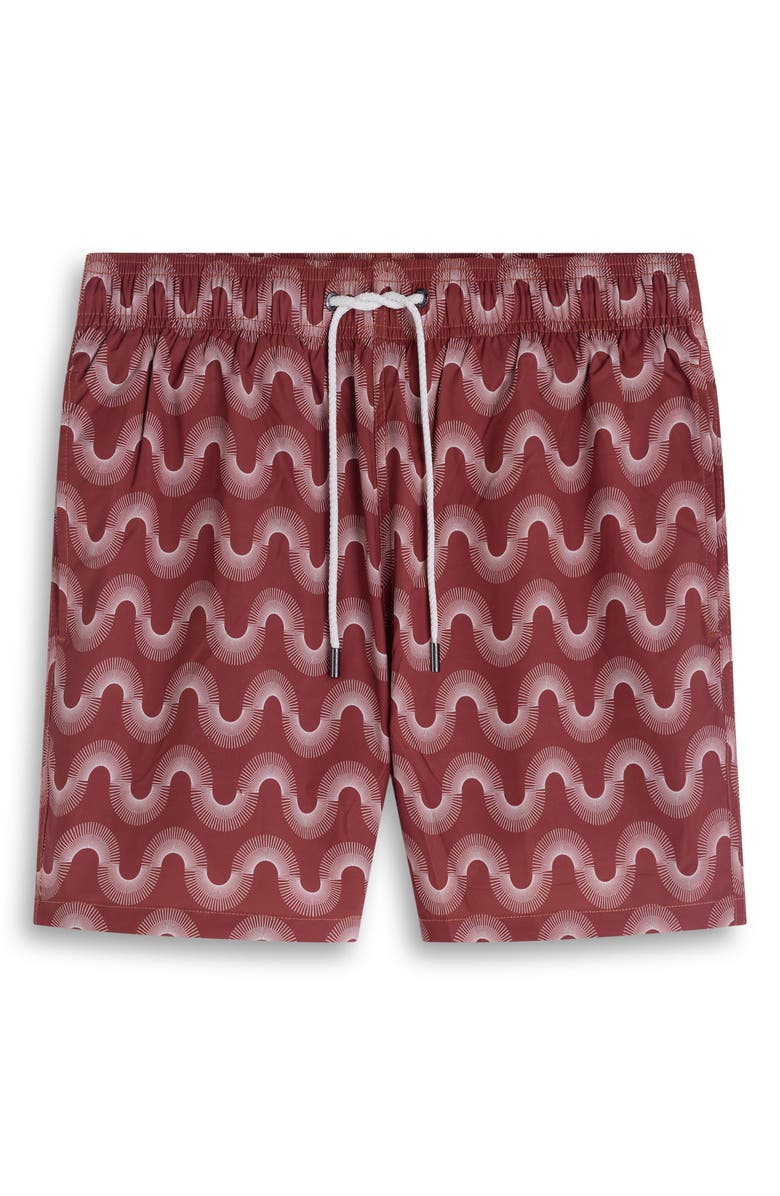 Bugatchi Cruz Print Swim Trunks, Alternate, color, Rio Red