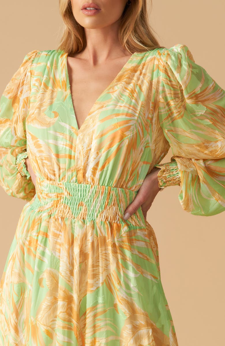 FLYING TOMATO Palm Frond Print Maxi Dress, Alternate, color, Sage