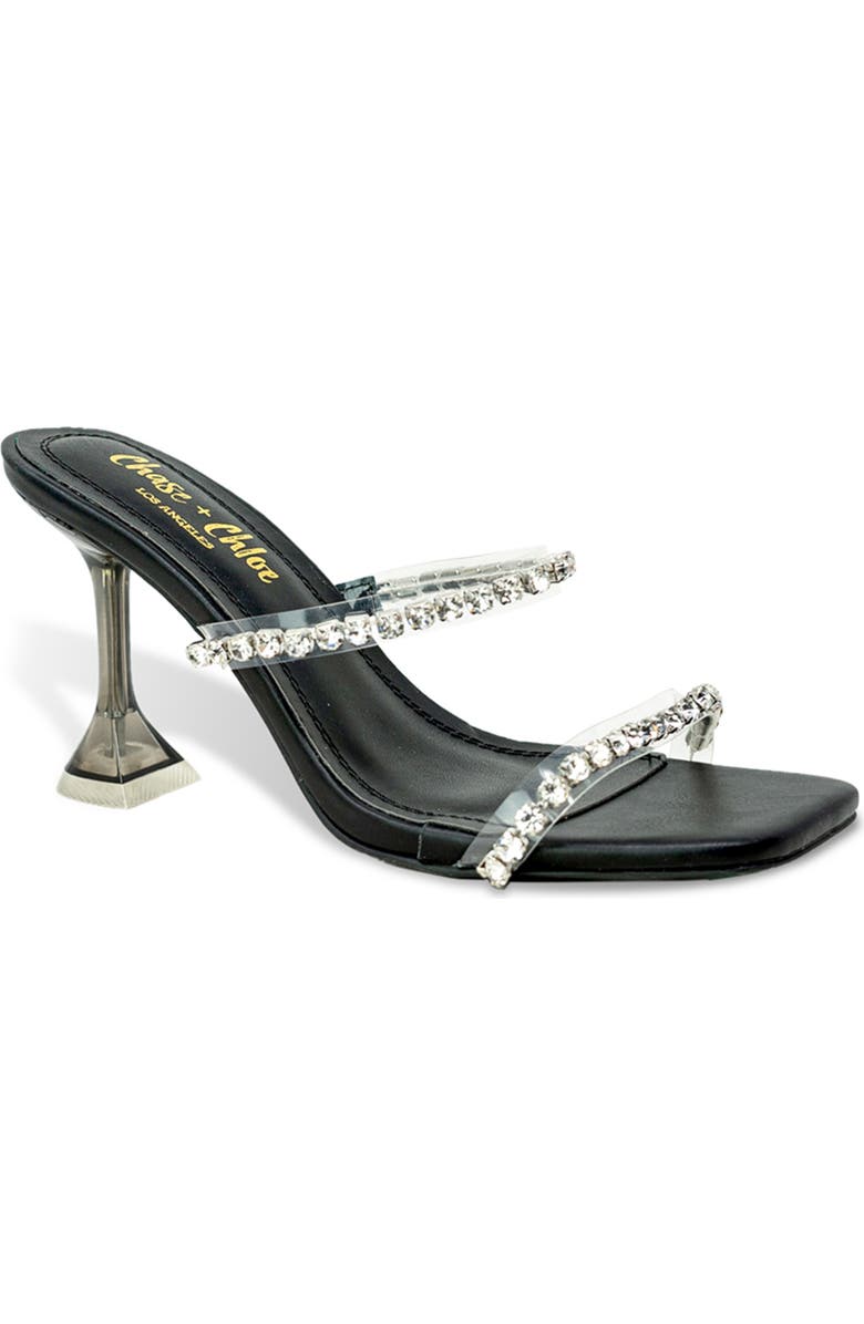 CHASE AND CHLOE Double Rhinestone Pyramid Heel Sandal, Main, color,