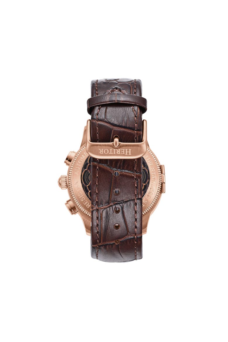 Apostle Leather-Band Watch w/ Day/Date, Alternate, color, Rose Gold/White