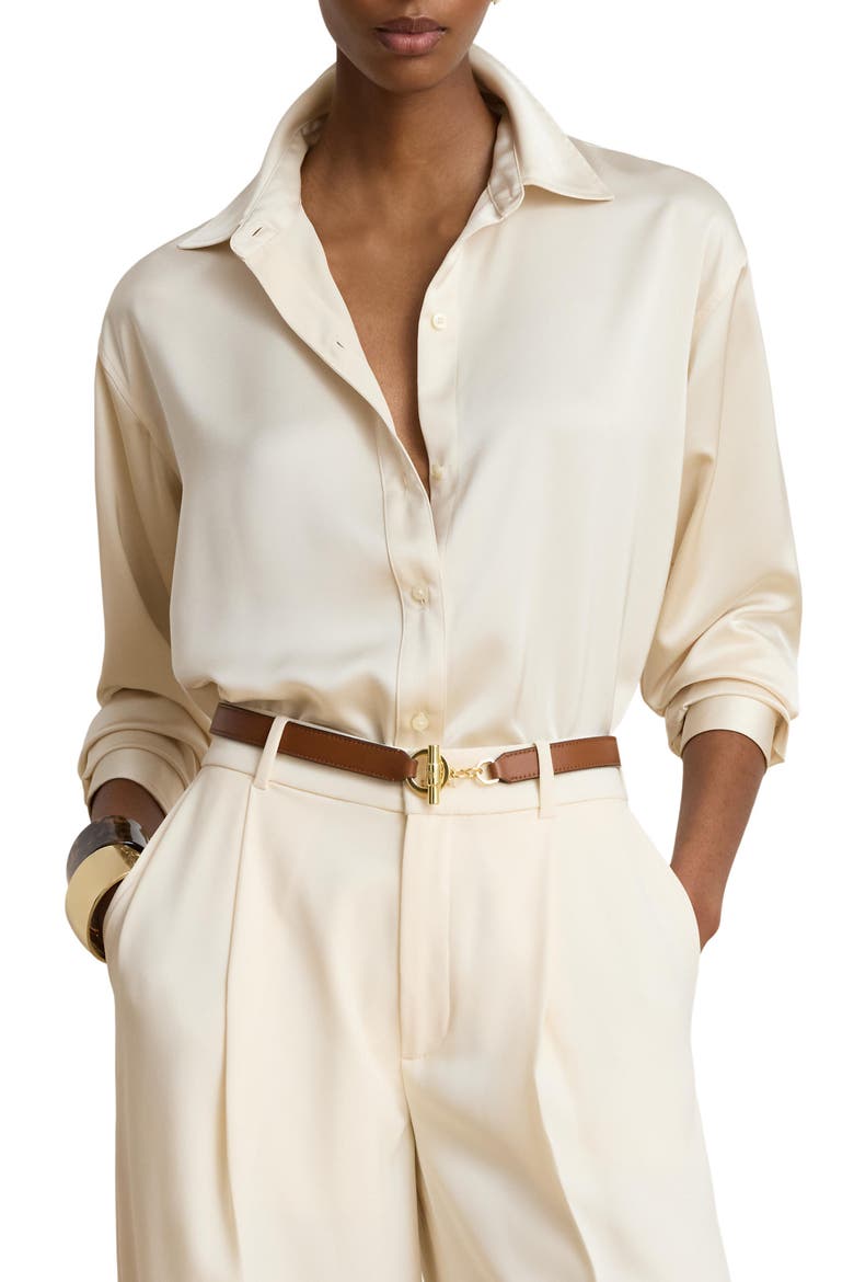 Relaxed Fit Satin Charmeuse Shirt, Main, color, WINTER CREAM