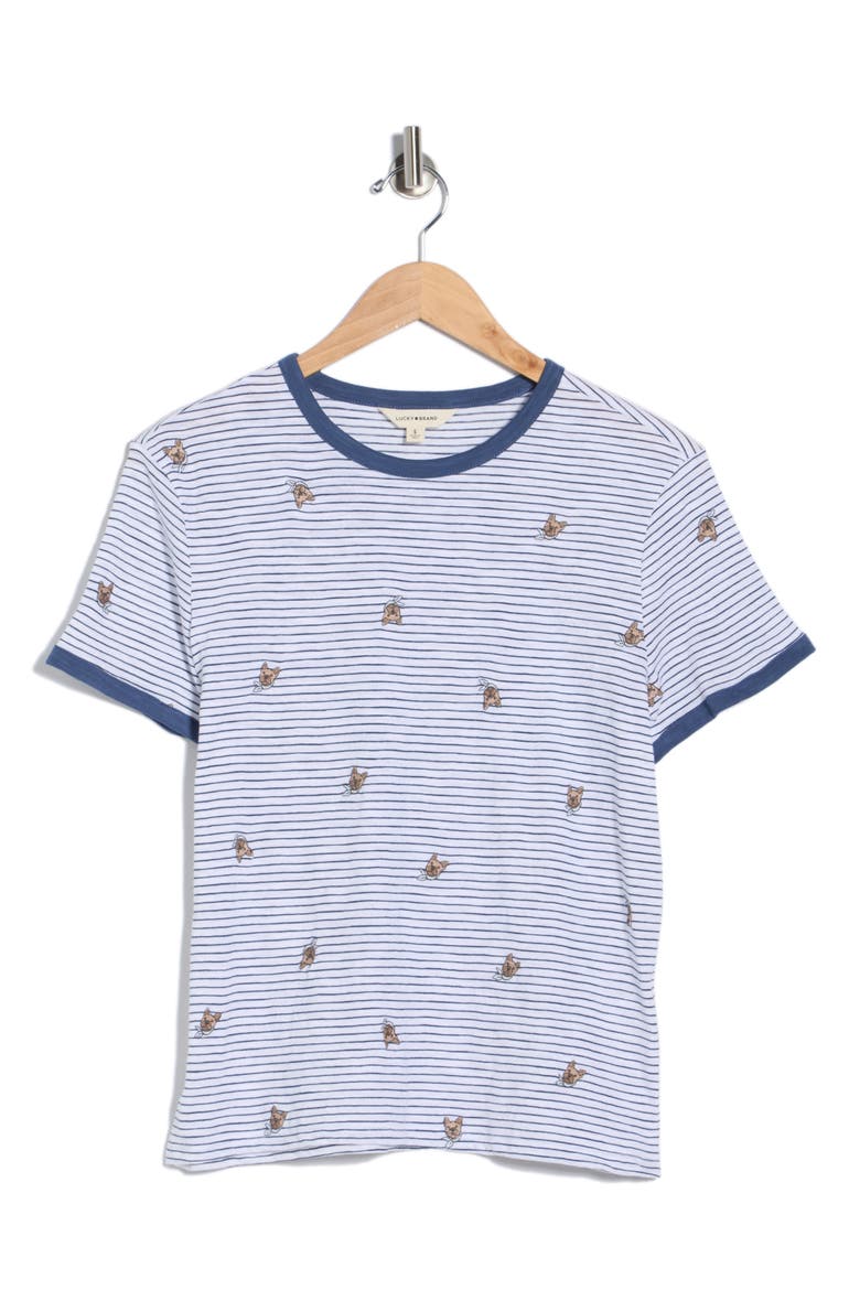 Dog Embroidered Cotton T-Shirt, Alternate, color, NAVY STRIPE