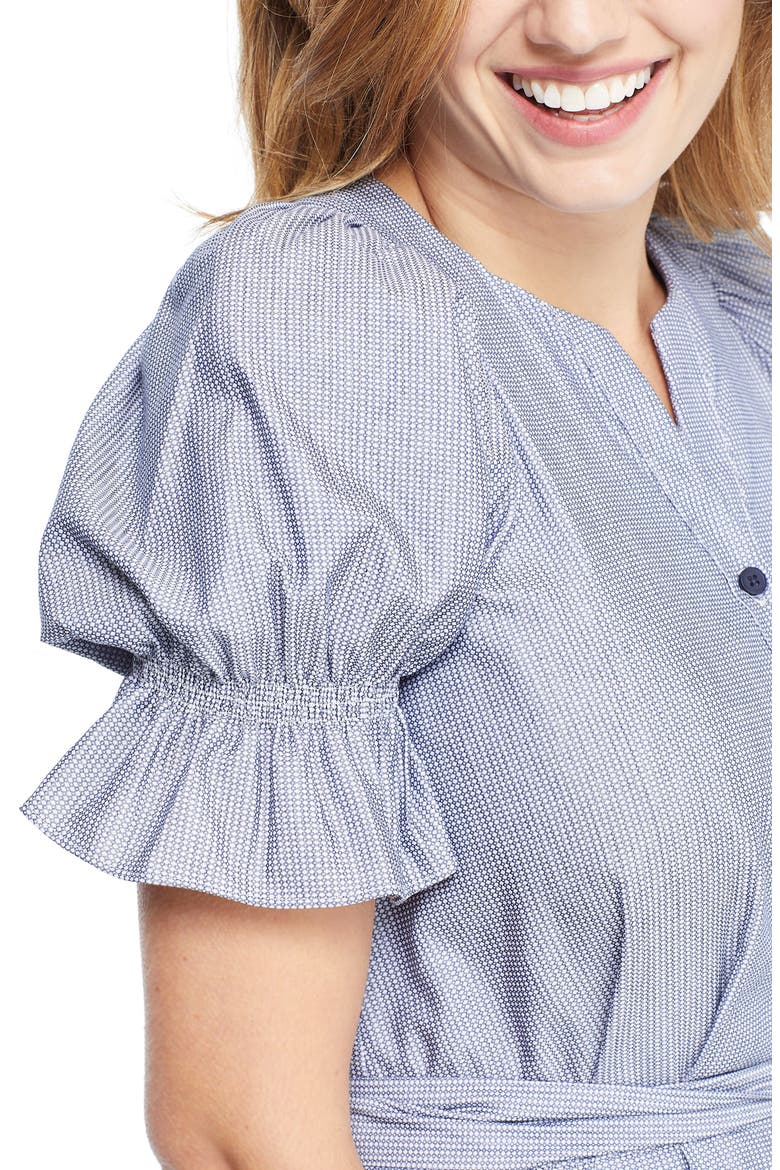 Daisy Cotton Dobby Shirtdress, Alternate, color, BLUE/ WHITE