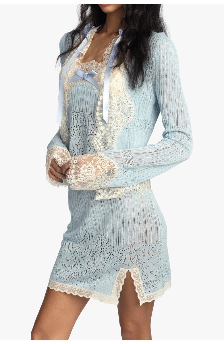 Anna Sui Lingerie Lace Knit Cardigan, Alternate, color, Sky Blue