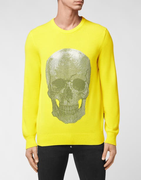 Cashmere Pullover Round Neck Ls Iconic Plein With Crystals Men