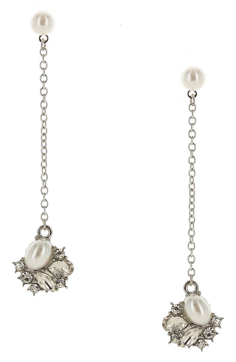 OLIVIA WELLES Larena Collage Faux Pearl & Crystal Drop Earrings, Main, color, Silver / Clear