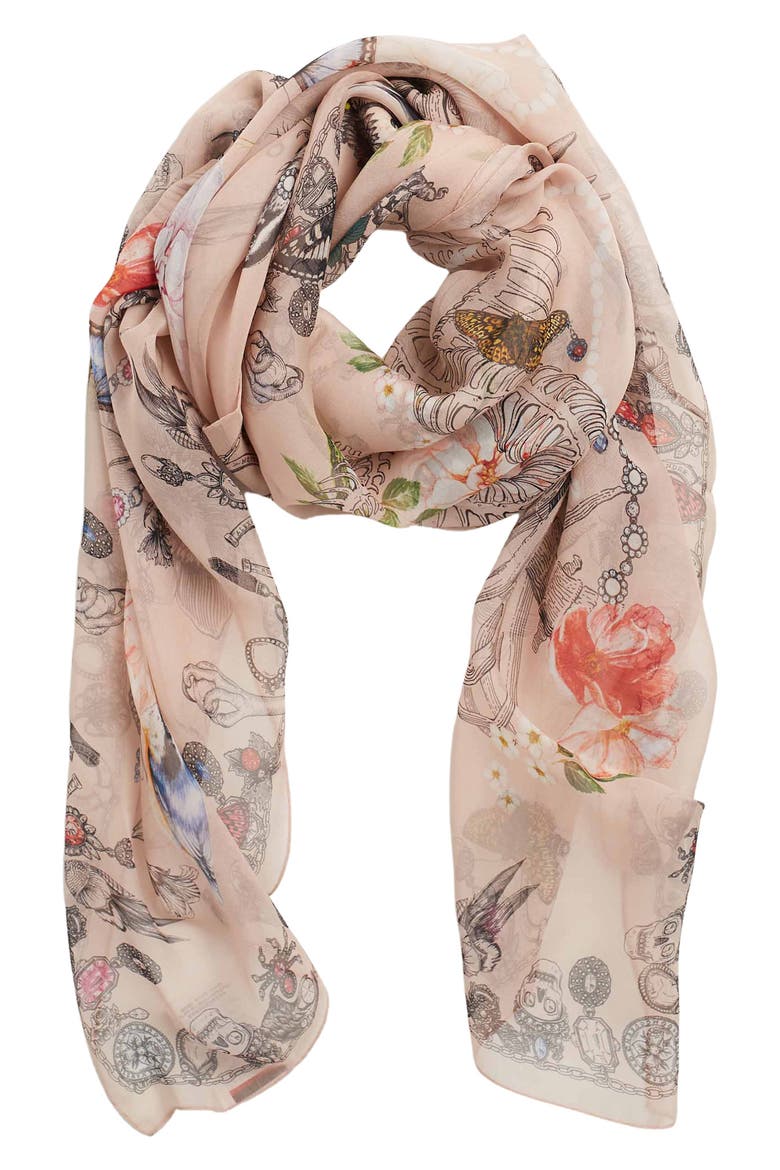 Alexander McQueen Treasure Skull Woven Scarf, Main, color, ROSE MULTI
