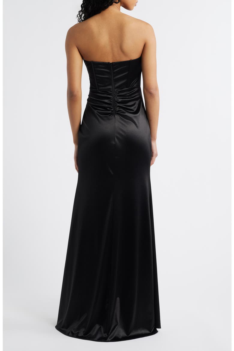 Ruched Corset Strapless Gown, Alternate, color, BLACK