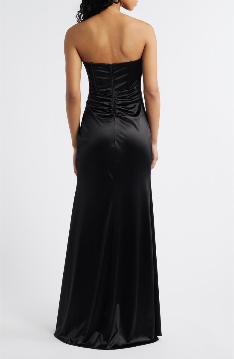 Emerald Sundae Ruched Corset Strapless Gown, Alternate, color, Black