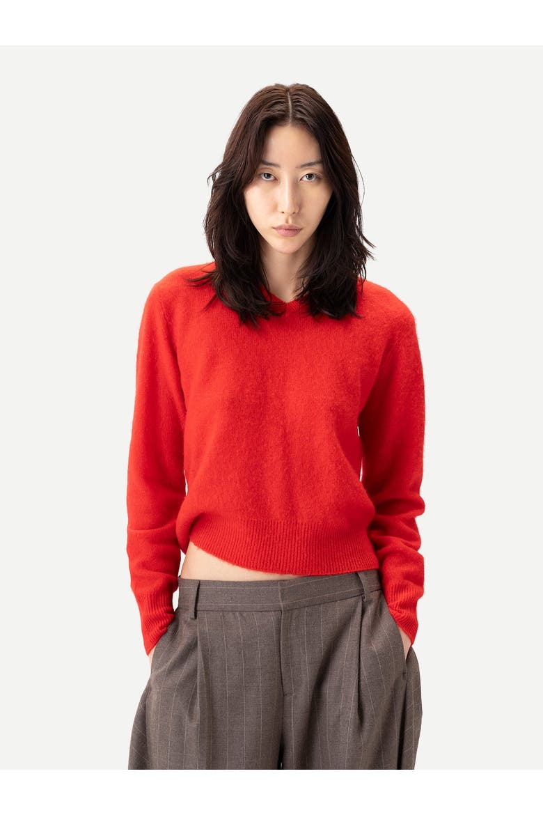 Dual-Collar Cashmere Sweater, Alternate, color, fiery red