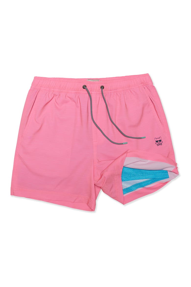 Happy Hour Solid Swim Trunks, Alternate, color, NEON PINK