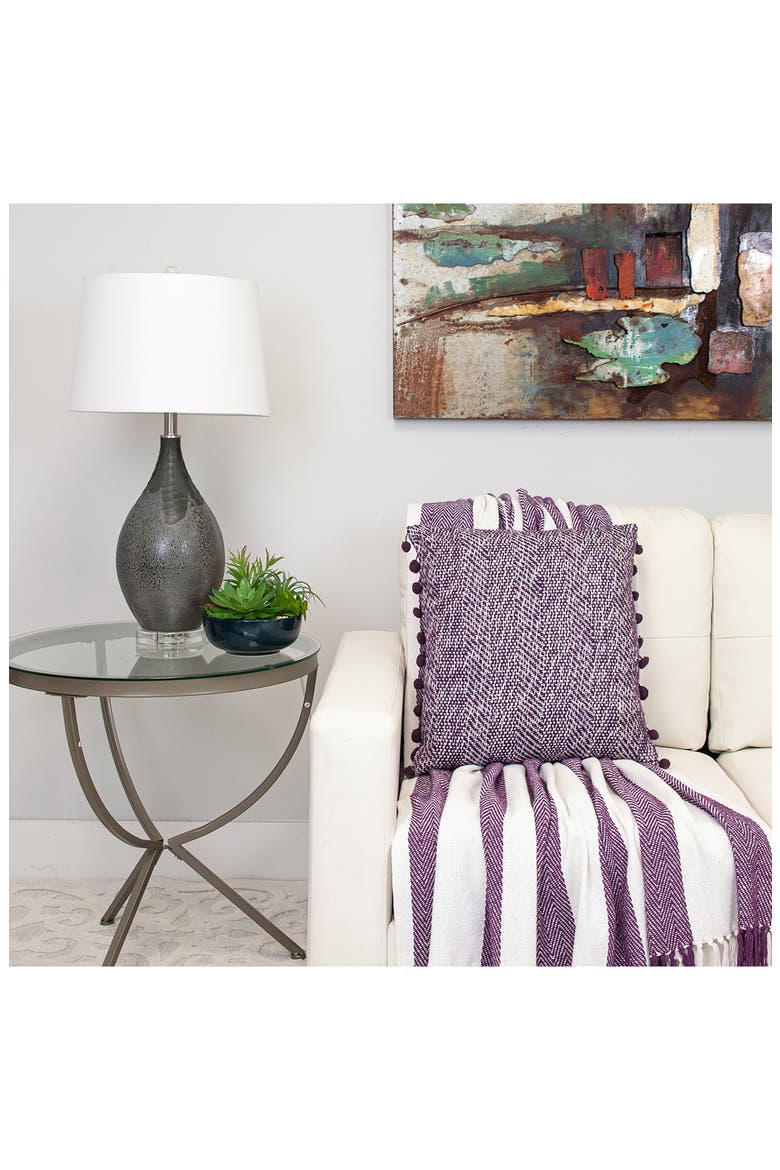 Pom Pom Trim Square Accent Pillow, Alternate, color, PURPLE