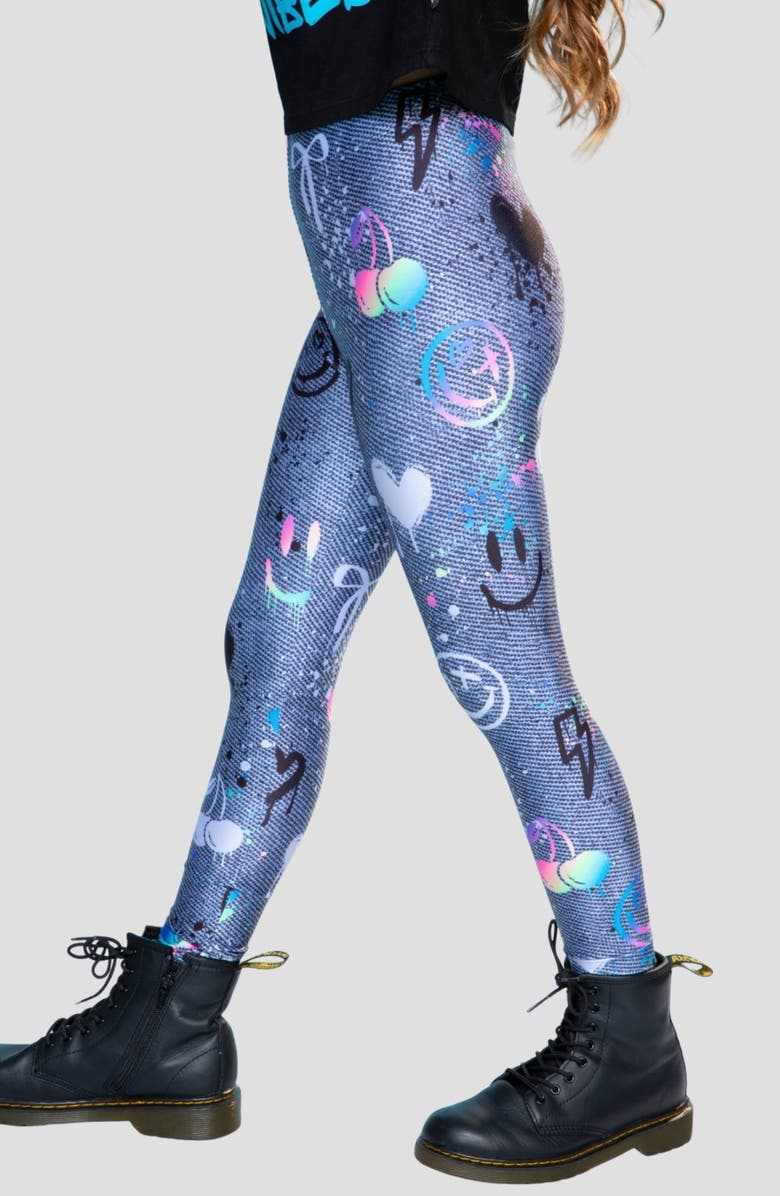 PixieLane Kids' High Shine Leggings, Alternate, color, Graffiti