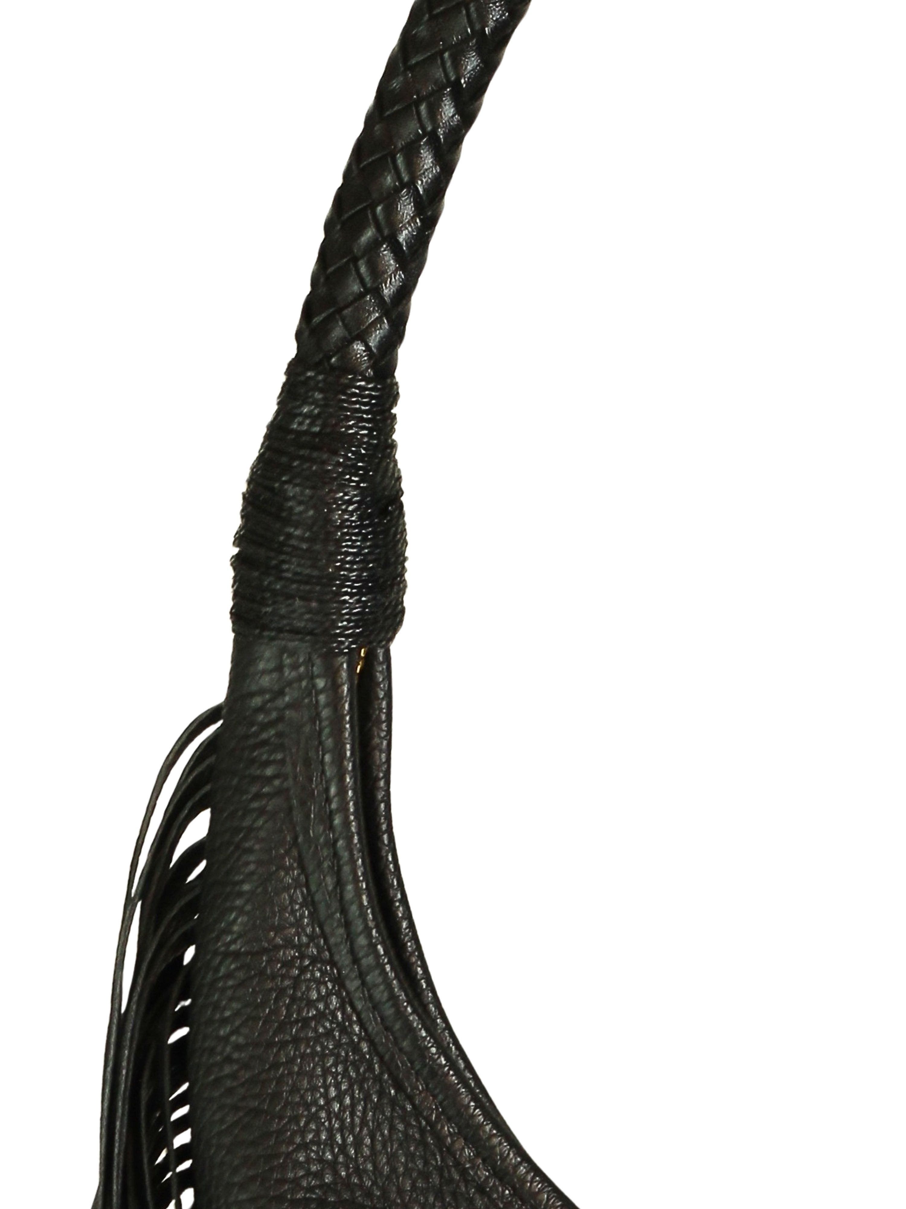 Carlos Falchi Large Fringe Top Grain Leather Hobo Shoulder Bag, Alternate, color, Black Obsidian